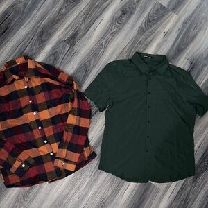 SHEIN Men's Casual Green and Plaid Button Down Shirts